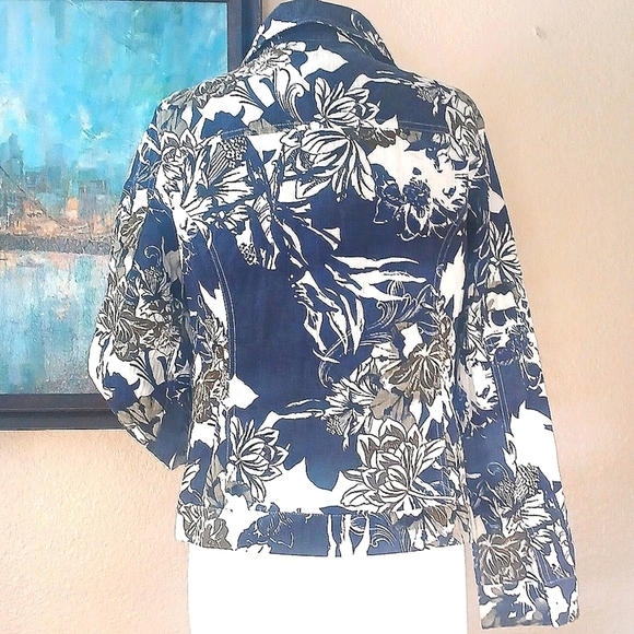 BRAND NEW!!! CHRISTOPHER AND BANKS Floral Print Jacket in Blue and White MED - Picture 10 of 12